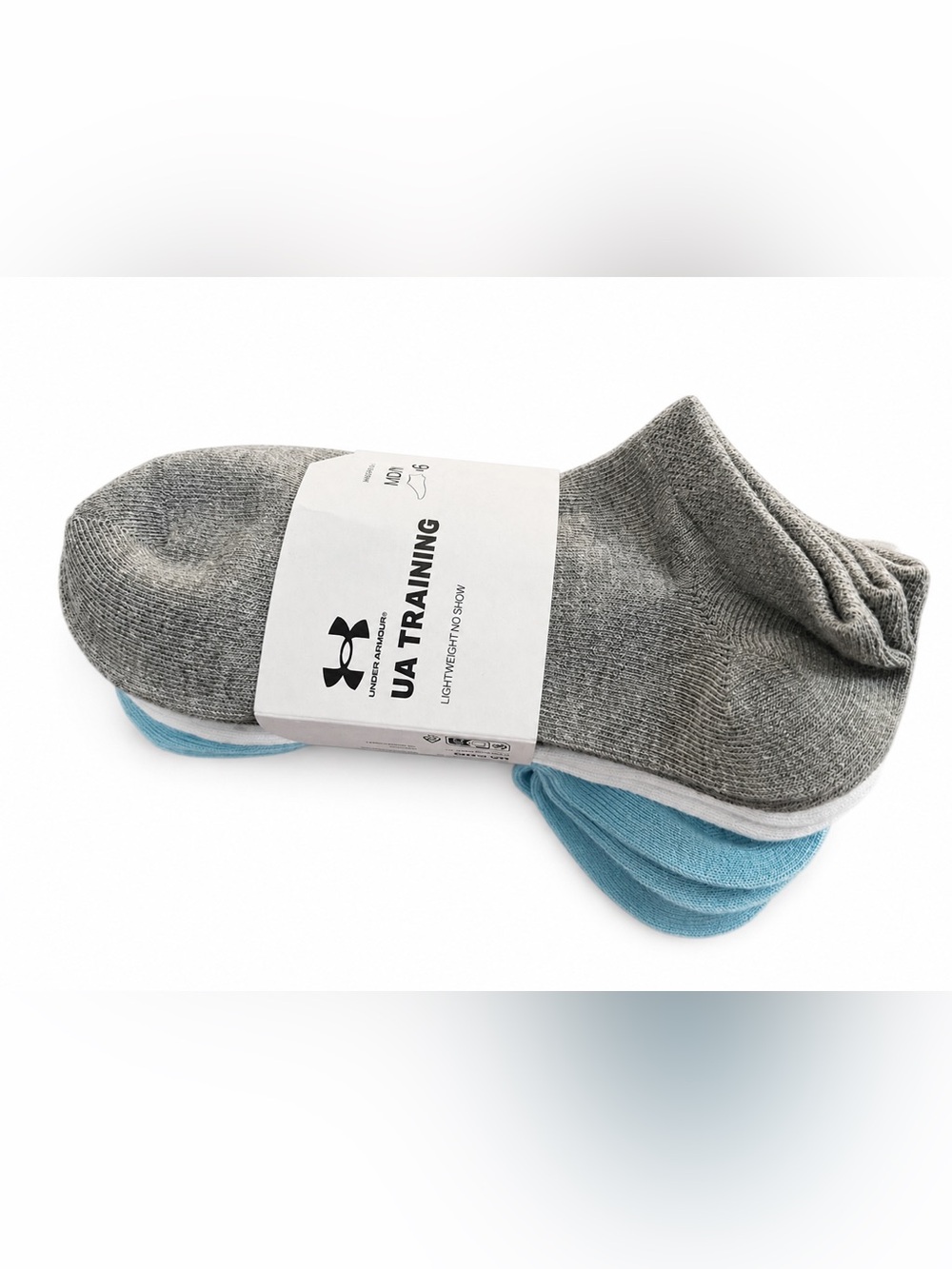 Under Armour Lightweight No-Show Socks - Gray & Light Blue - Picture 1 of 3